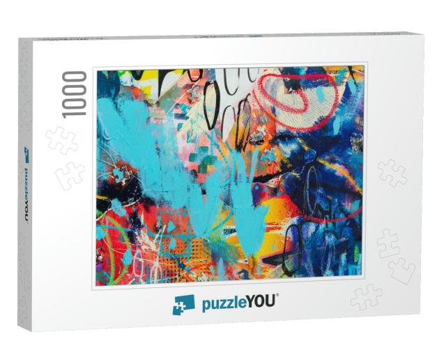 Original Hand Drawn Modern Multi Colored Mixed Media Art... Jigsaw Puzzle with 1000 pieces