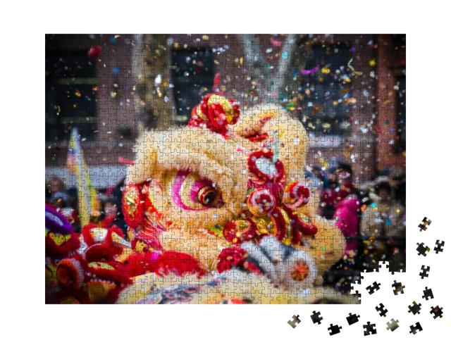 Lion Dance & Confetti During Chinese New Year Celebration... Jigsaw Puzzle with 1000 pieces