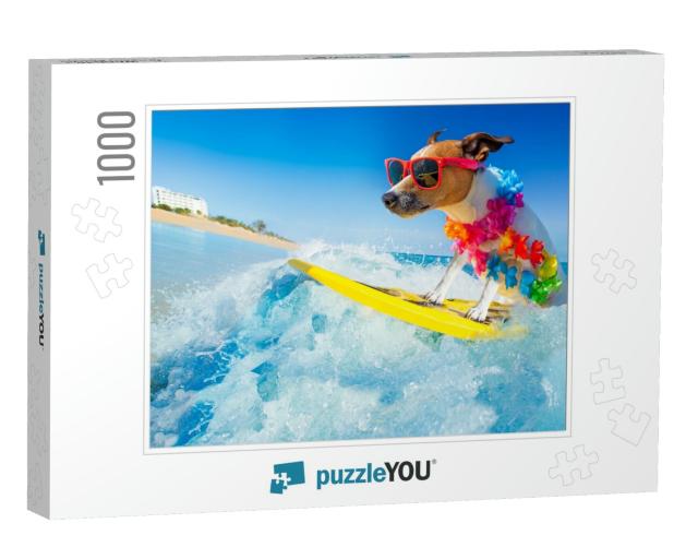 Jack Russell Dog Surfing on a Wave, on Ocean Sea on Summe... Jigsaw Puzzle with 1000 pieces