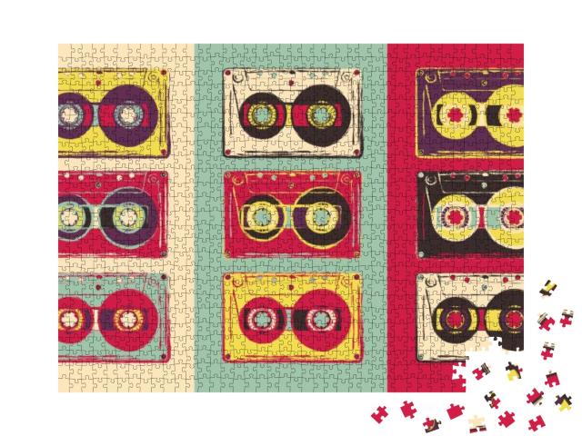 Set of Retro Audio Cassettes, Pop Art Style. Vector Image... Jigsaw Puzzle with 1000 pieces