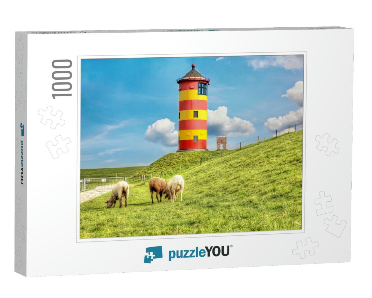 Sheep in Front of the Pilsum Lighthouse on the North Sea... Jigsaw Puzzle with 1000 pieces