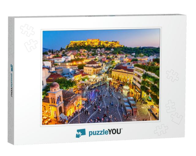 Athens, Greece - Night Image with Athens from Above, Mona... Jigsaw Puzzle