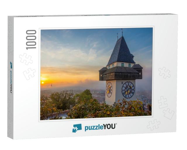 The Famous Clock Tower on Schlossberg Hill, in Graz, Styr... Jigsaw Puzzle with 1000 pieces