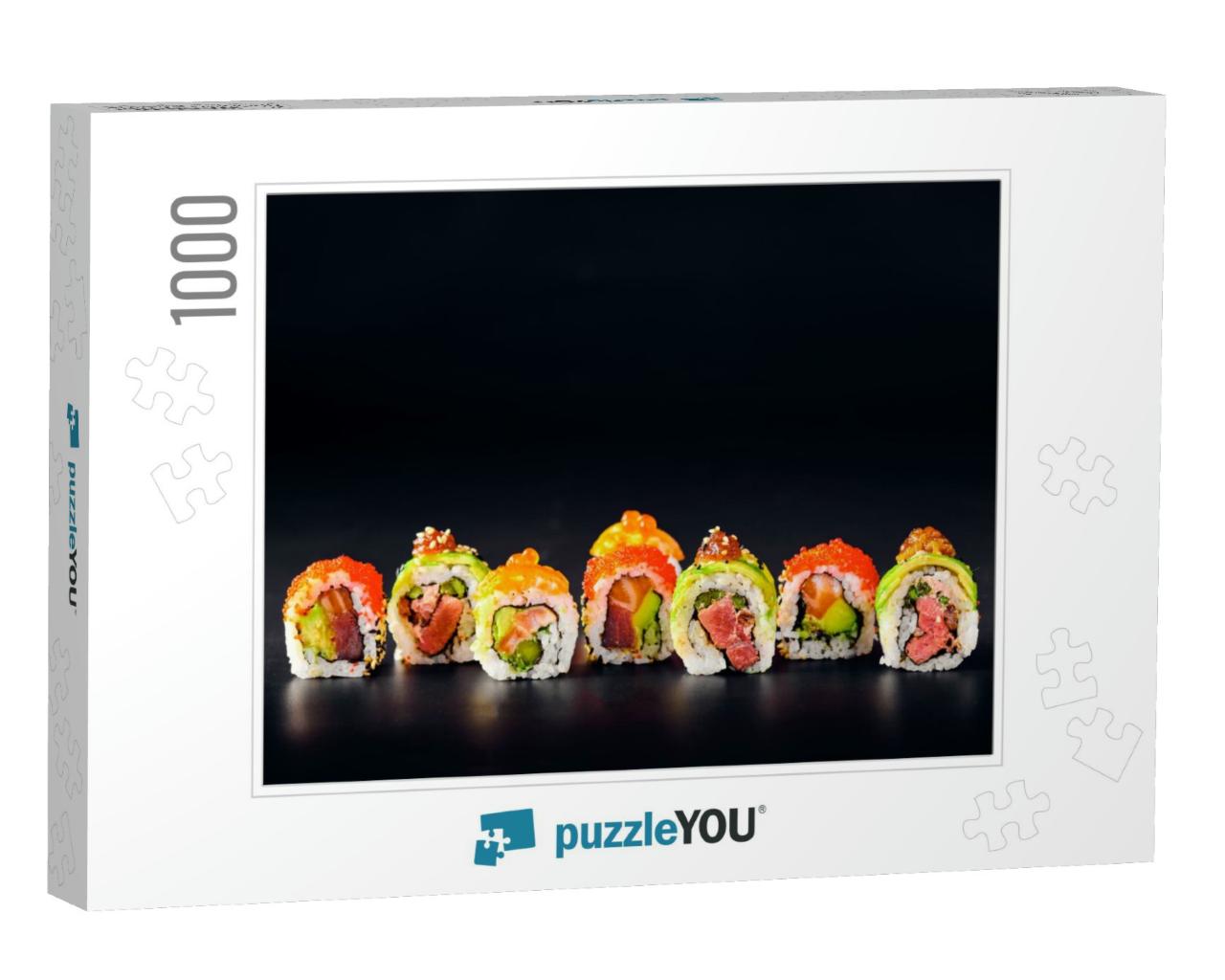 Close-Up of Uramaki Sushi Rolls with Red Caviar, Salmon... Jigsaw Puzzle with 1000 pieces