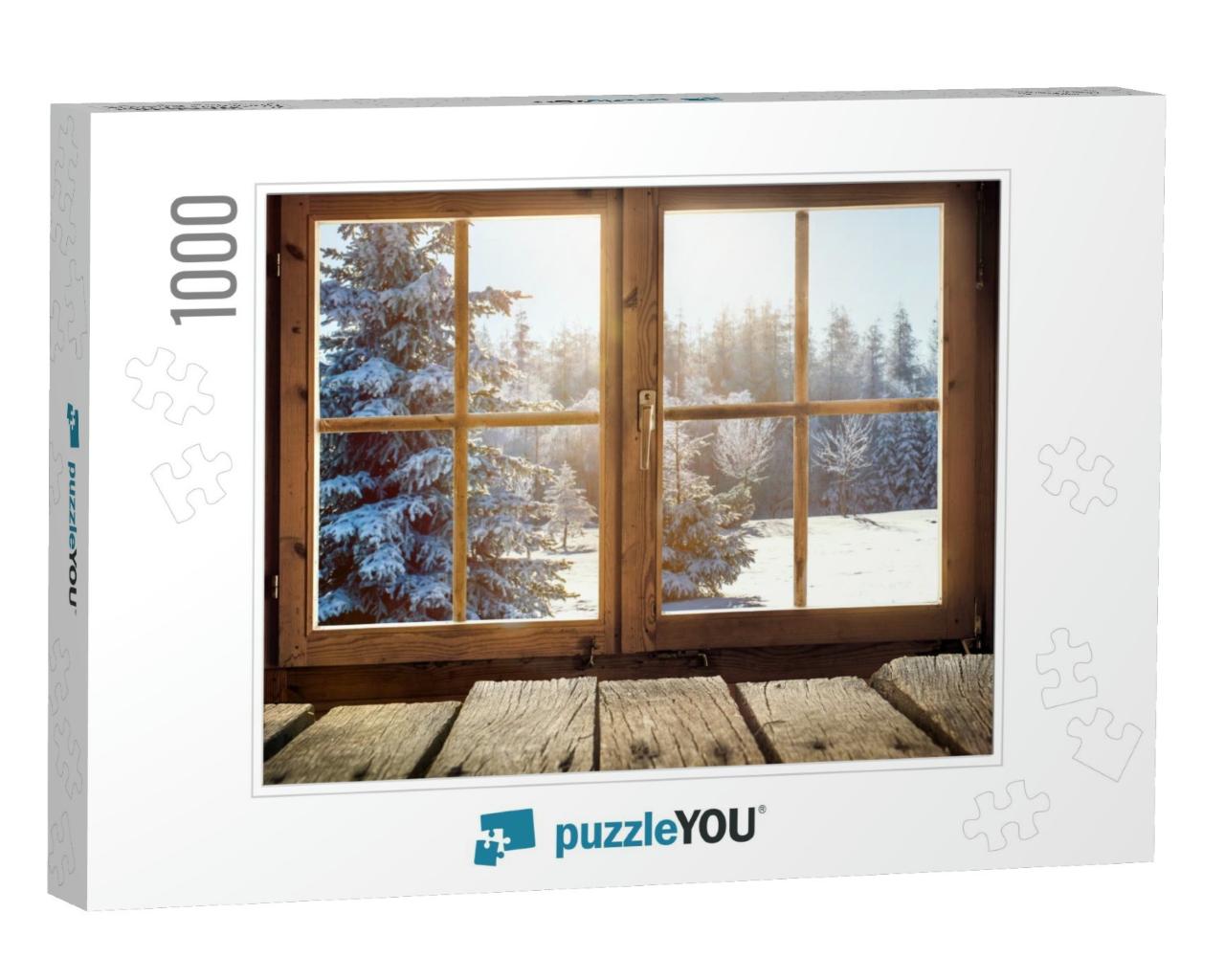 View Through the Window of a Cottage Into a Snow-Covered... Jigsaw Puzzle with 1000 pieces