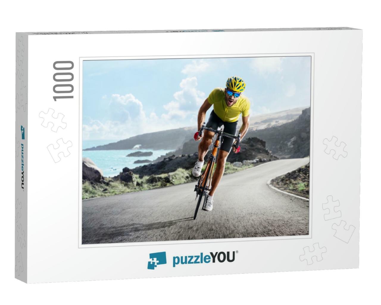 Professional Road Bicycle Racer in Action... Jigsaw Puzzle with 1000 pieces
