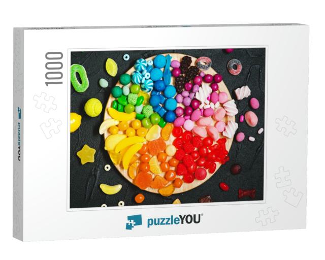 Colorful Rainbow Color Candy Bar. Top View... Jigsaw Puzzle with 1000 pieces