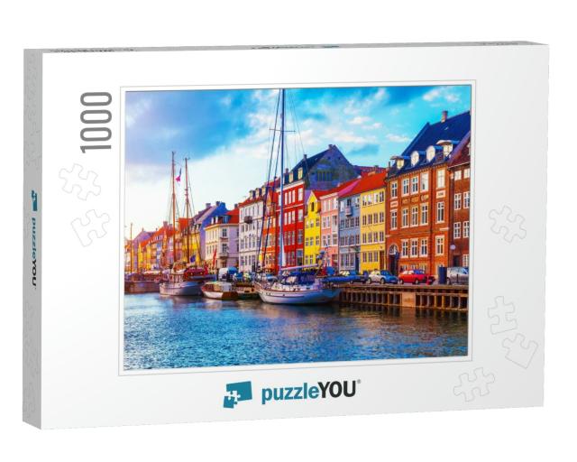 Scenic Summer Sunset View of Nyhavn Pier with Color Build... Jigsaw Puzzle with 1000 pieces