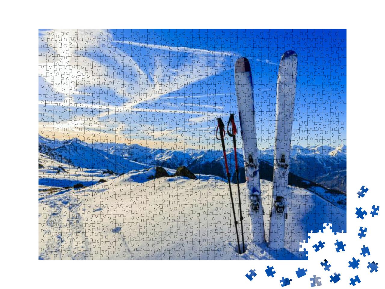 Ski in Winter Season, Mountains & Ski Touring Equipment o... Jigsaw Puzzle with 1000 pieces