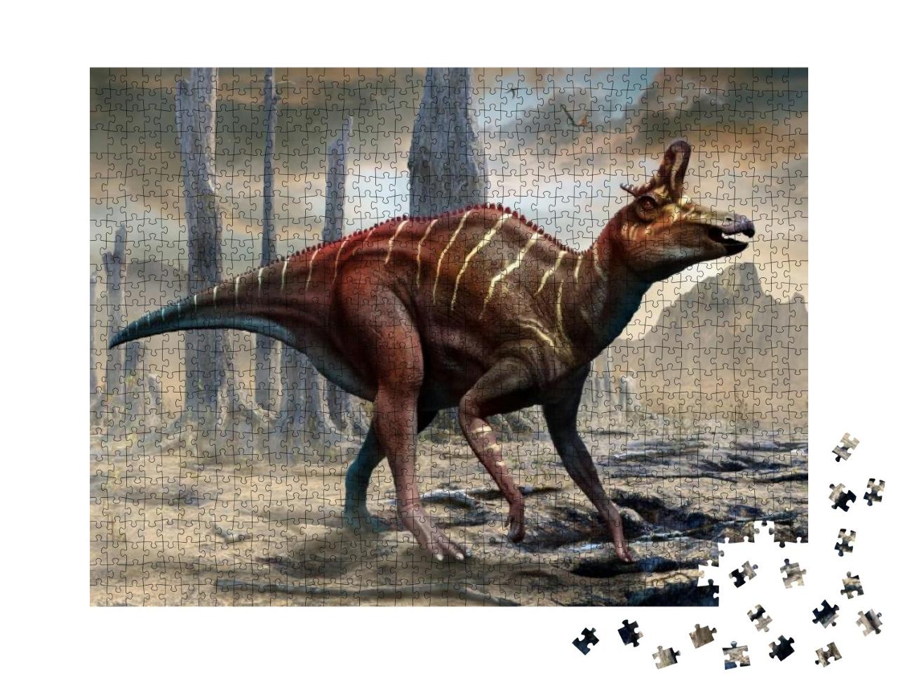 Lambeosaurus from the Cretaceous Era Scene 3D Illustratio... Jigsaw Puzzle with 1000 pieces