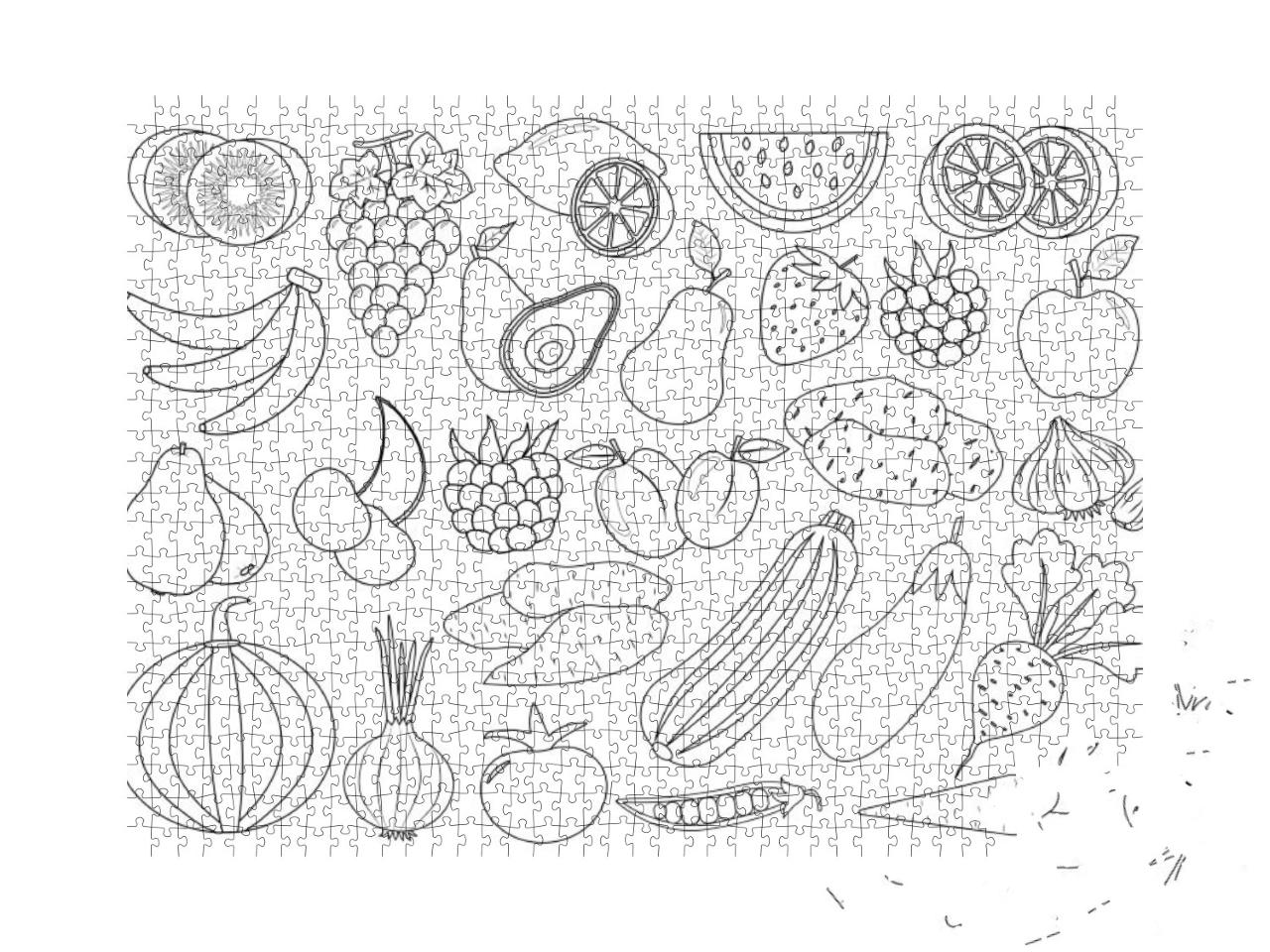 Coloring Book Page. Fruits, Berries & Vegetables Cartoon... Jigsaw Puzzle with 1000 pieces