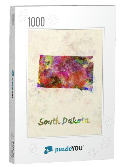 South Dakota Us State Poster in Watercolor Background... Jigsaw Puzzle with 1000 pieces