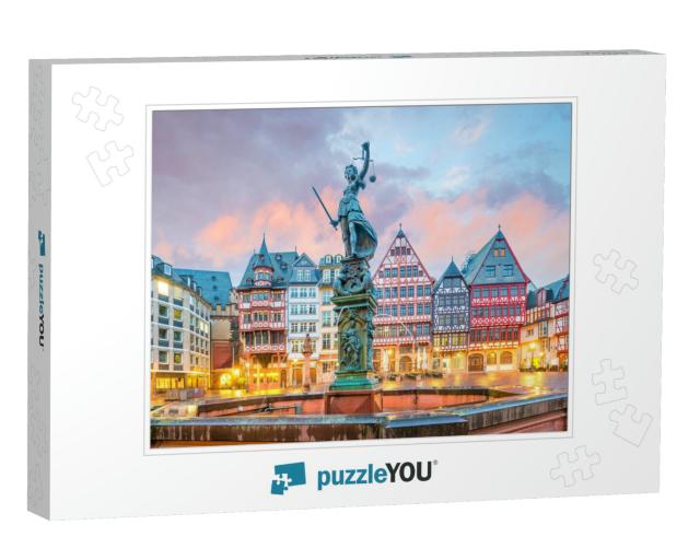 Old Town Square Romerberg in Frankfurt, Germany At Twilig... Jigsaw Puzzle