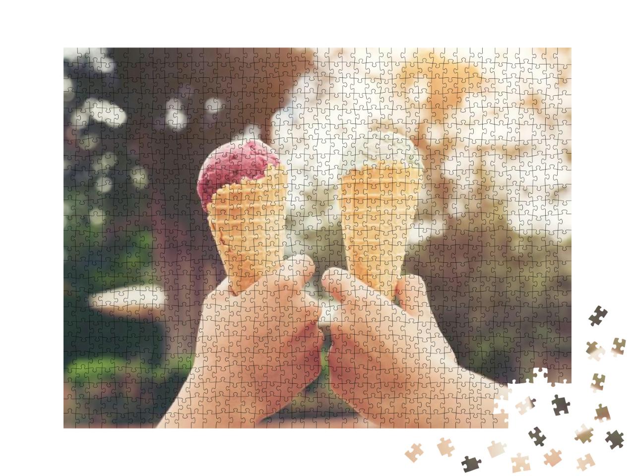 Woman's Hands Holding Melting Ice Cream Waffle Cone in Ha... Jigsaw Puzzle with 1000 pieces