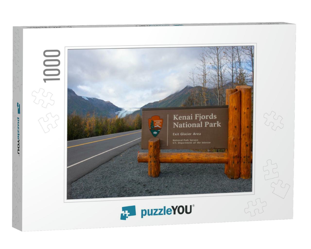 Entrance Sign Near Exit Glacier in Kenai Fjords National... Jigsaw Puzzle with 1000 pieces
