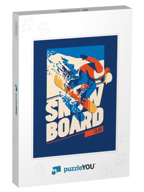 Freeride Snowboarder in Motion. Sport Poster or Emblem... Jigsaw Puzzle