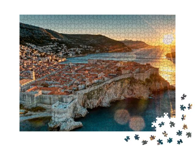 Photo Shows Sunrise At Croatia Dubrovnik with Morning Sun... Jigsaw Puzzle with 1000 pieces