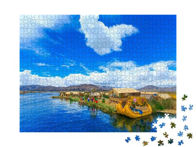 Totora Boat on the Titicaca Lake Near Puno, Peru... Jigsaw Puzzle with 1000 pieces