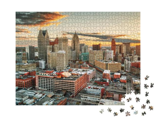 Detroit, Michigan, USA Downtown Skyline from Above At Dusk... Jigsaw Puzzle with 1000 pieces