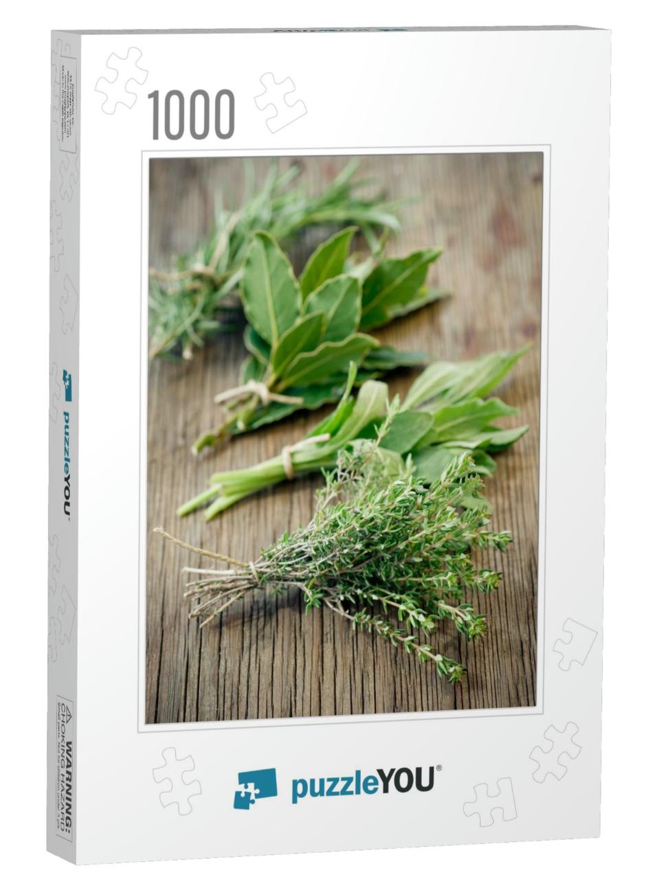 Fresh Herbs on Wooden Surface... Jigsaw Puzzle with 1000 pieces