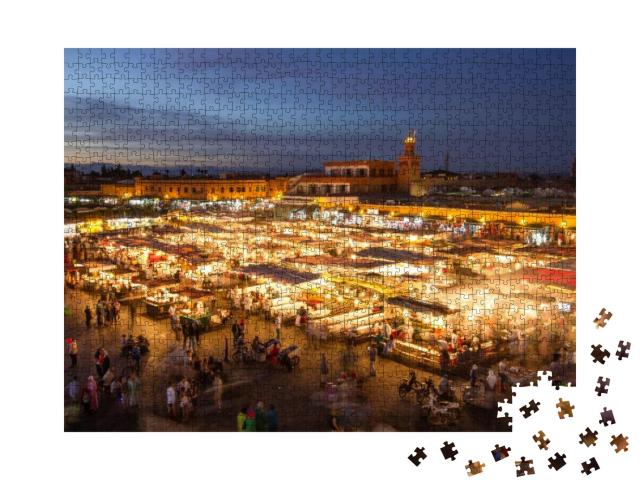 Jamaa El Fna Market Square At Dusk, Marrakesh, Morocco, N... Jigsaw Puzzle with 1000 pieces