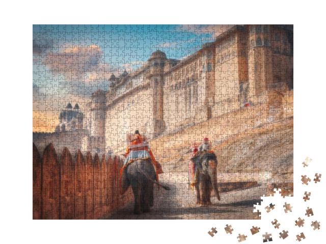 An Elephant Walking Along the Road At Amber Fort. India... Jigsaw Puzzle with 1000 pieces
