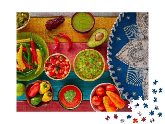 Mexican Food Mixed Guacamole Nachos Chili Sauce Dipping C... Jigsaw Puzzle with 1000 pieces