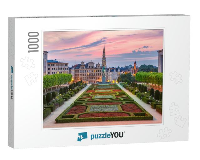 Brussels City Hall & Mont Des Arts Area At Sunset in Brus... Jigsaw Puzzle with 1000 pieces