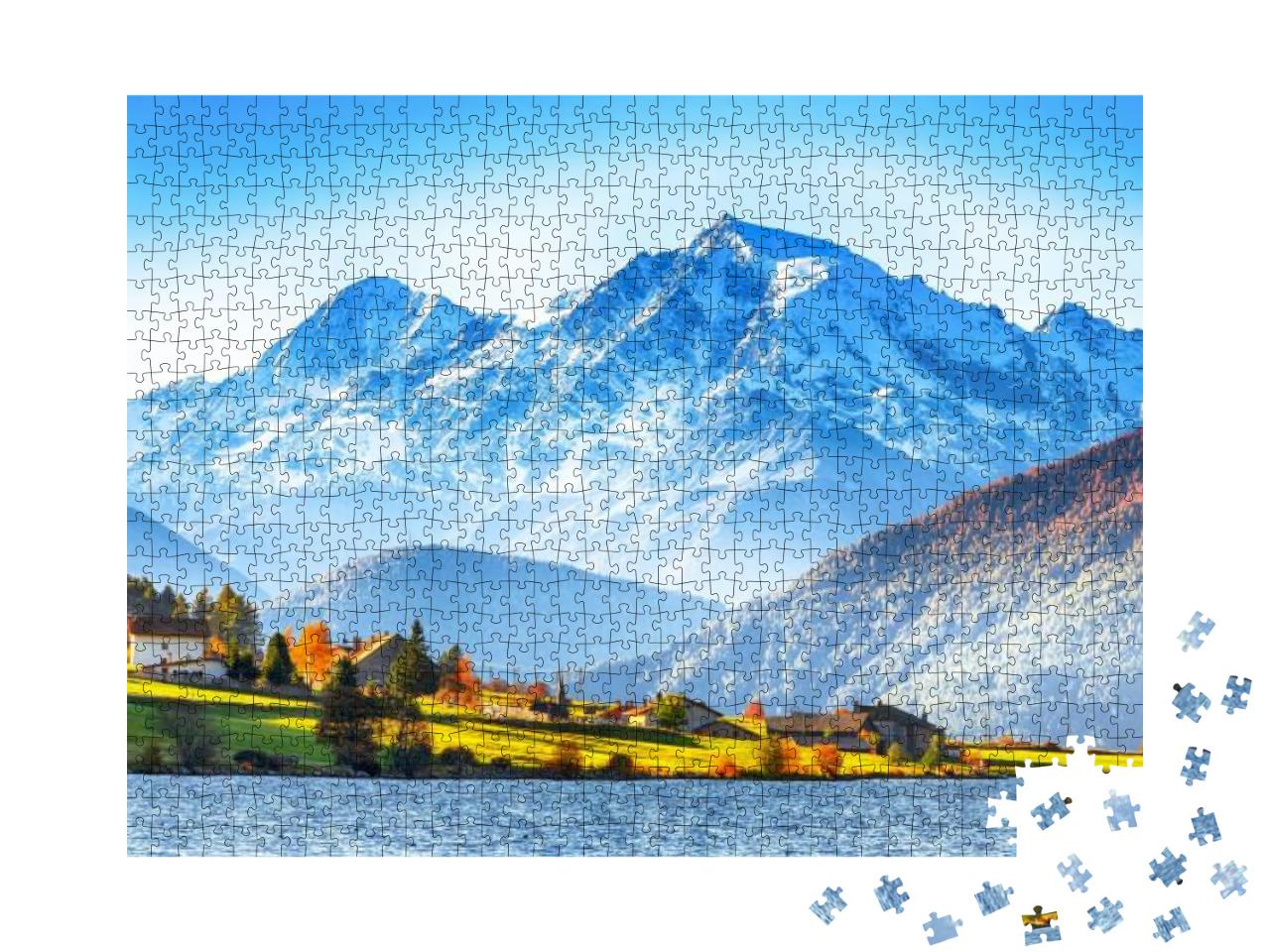 Splendid Autumn Panorama of Haidersee Lago Della Muta Lak... Jigsaw Puzzle with 1000 pieces