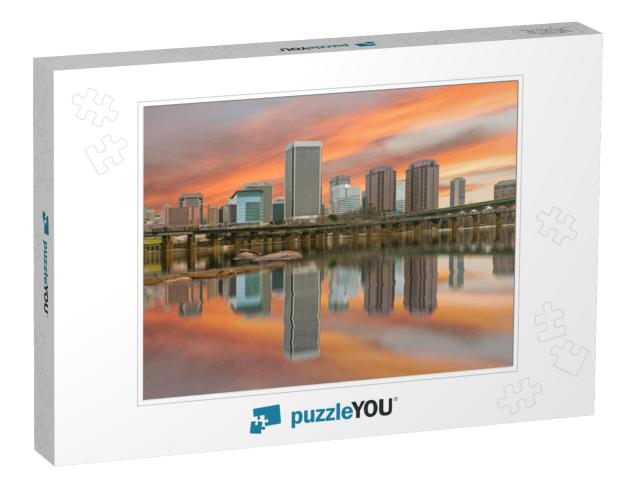 Reflection of the Richmond, Virginia Morning City Skyline... Jigsaw Puzzle