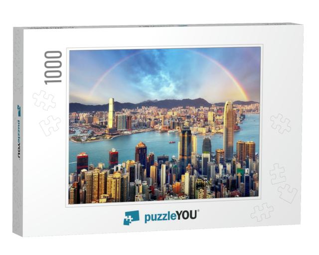 Rainbow Over Hong Kong City Skyline... Jigsaw Puzzle with 1000 pieces