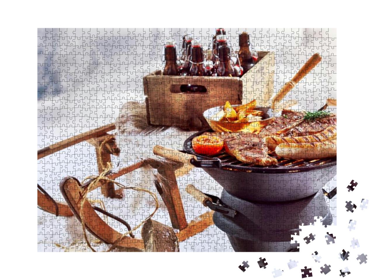 Winter Barbecue Outdoors in the Snow with T-Bone Steaks &... Jigsaw Puzzle with 1000 pieces