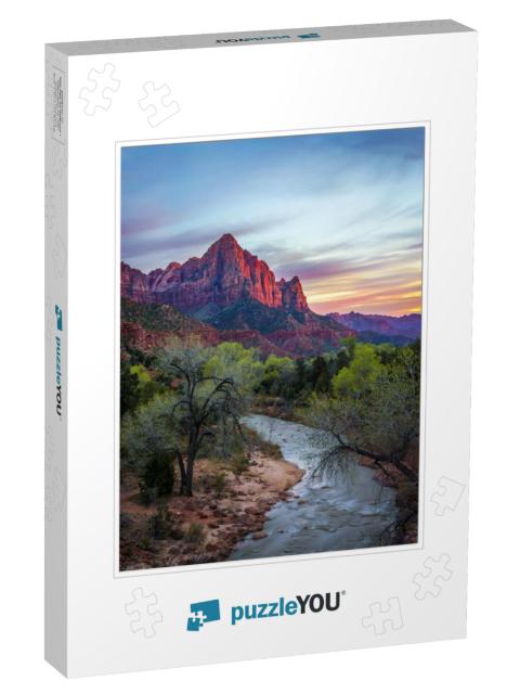 Zion Watchman & Virgin River At Sunset, Zion National Par... Jigsaw Puzzle