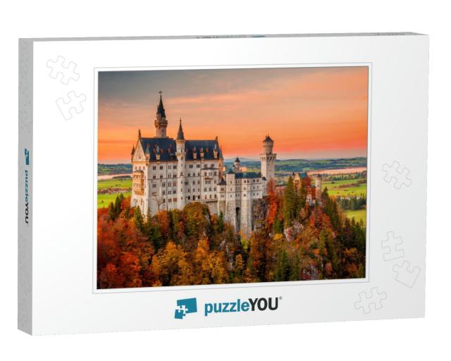 Amazing Sunset View on Neuschwanstein Castle with Colorfu... Jigsaw Puzzle