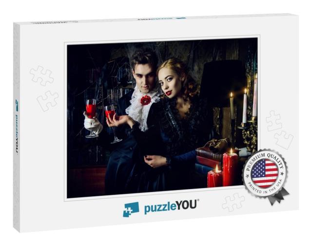 Beautiful Man & Woman Vampires Dressed in Medieval Clothi... Jigsaw Puzzle