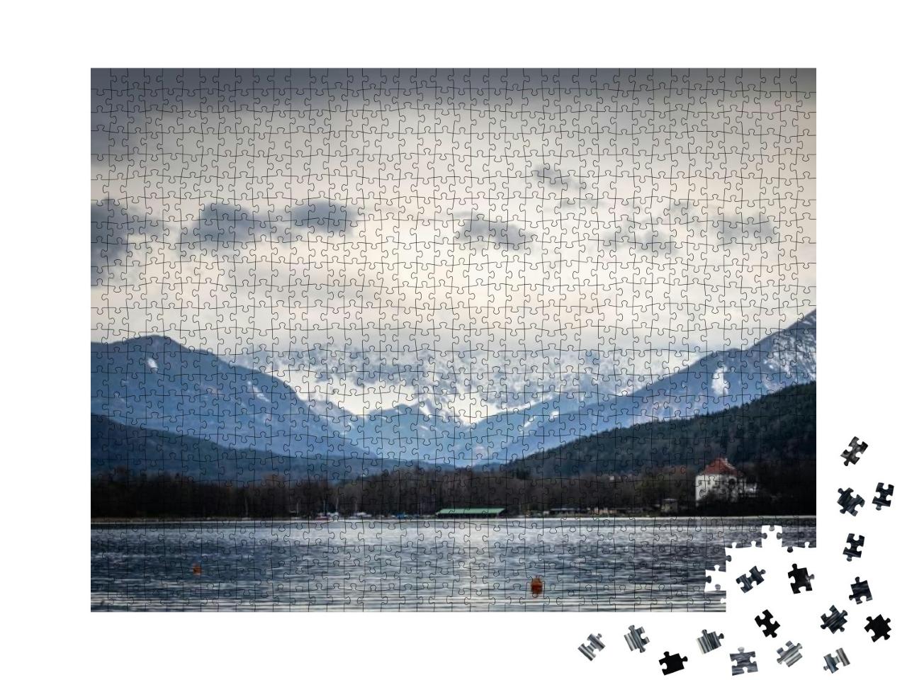 View from Lake Woerthersee to Mountain Range Koschuta on... Jigsaw Puzzle with 1000 pieces