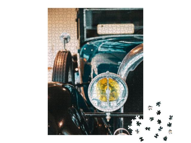 Close Headlamp of Black Retro Vintage Old-Timer Car... Jigsaw Puzzle with 1000 pieces