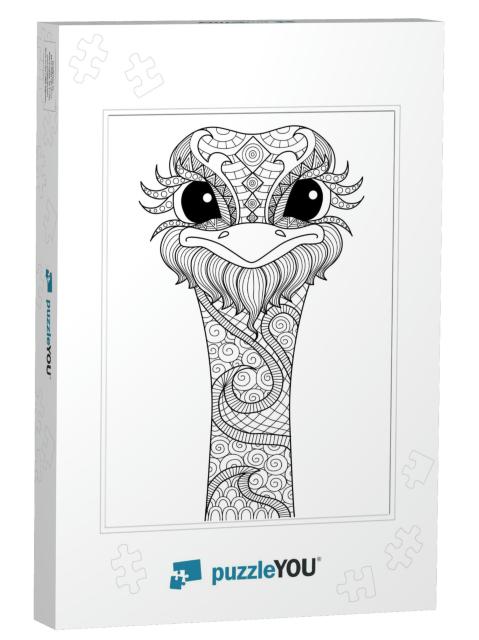 Hand Drawn Zentangle Ostrich for Coloring Page, Logo, T S... Jigsaw Puzzle