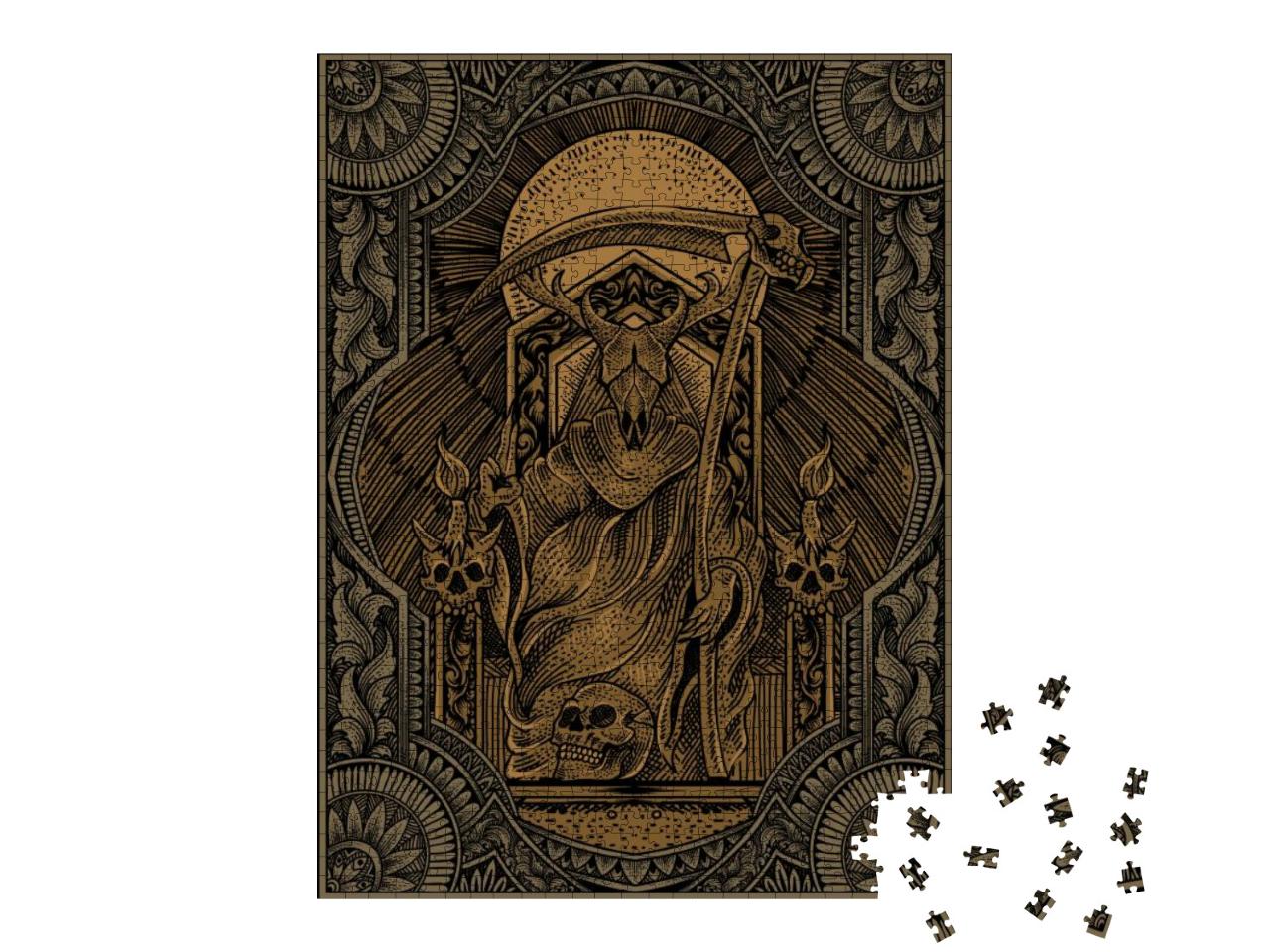 Illustration Vector King Satan on Gothic Engraving Orname... Jigsaw Puzzle with 1000 pieces