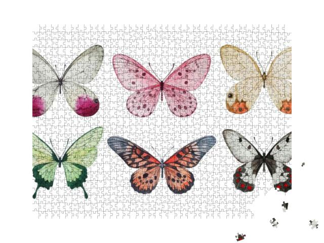 Collection of Watercolor Butterflies. Isolated Illustrati... Jigsaw Puzzle with 1000 pieces