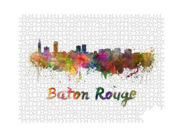 Baton Rouge Skyline in Watercolor Splatters with Clipping... Jigsaw Puzzle with 1000 pieces