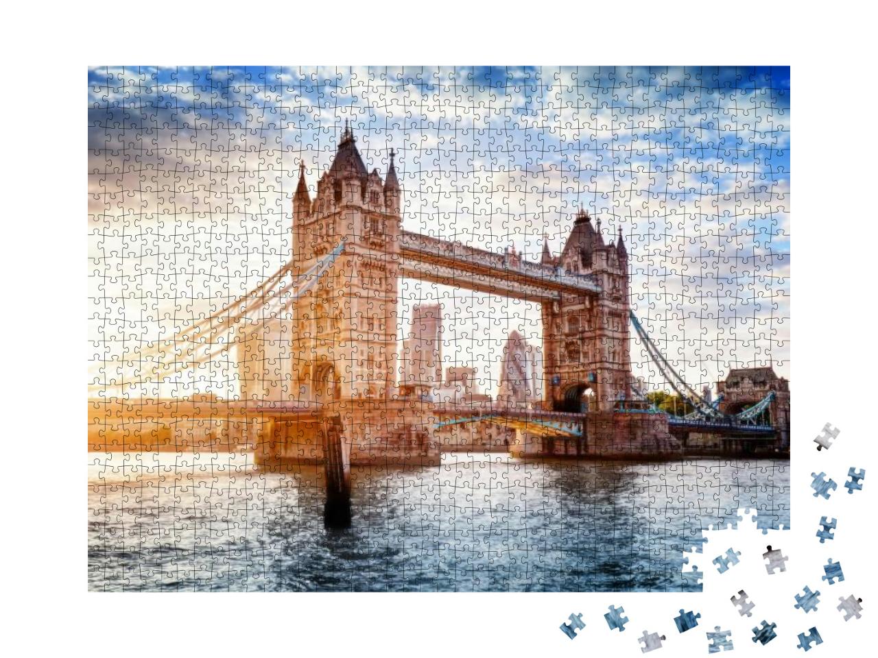 Tower Bridge in London, the Uk. Sunset with Beautiful Clo... Jigsaw Puzzle with 1000 pieces