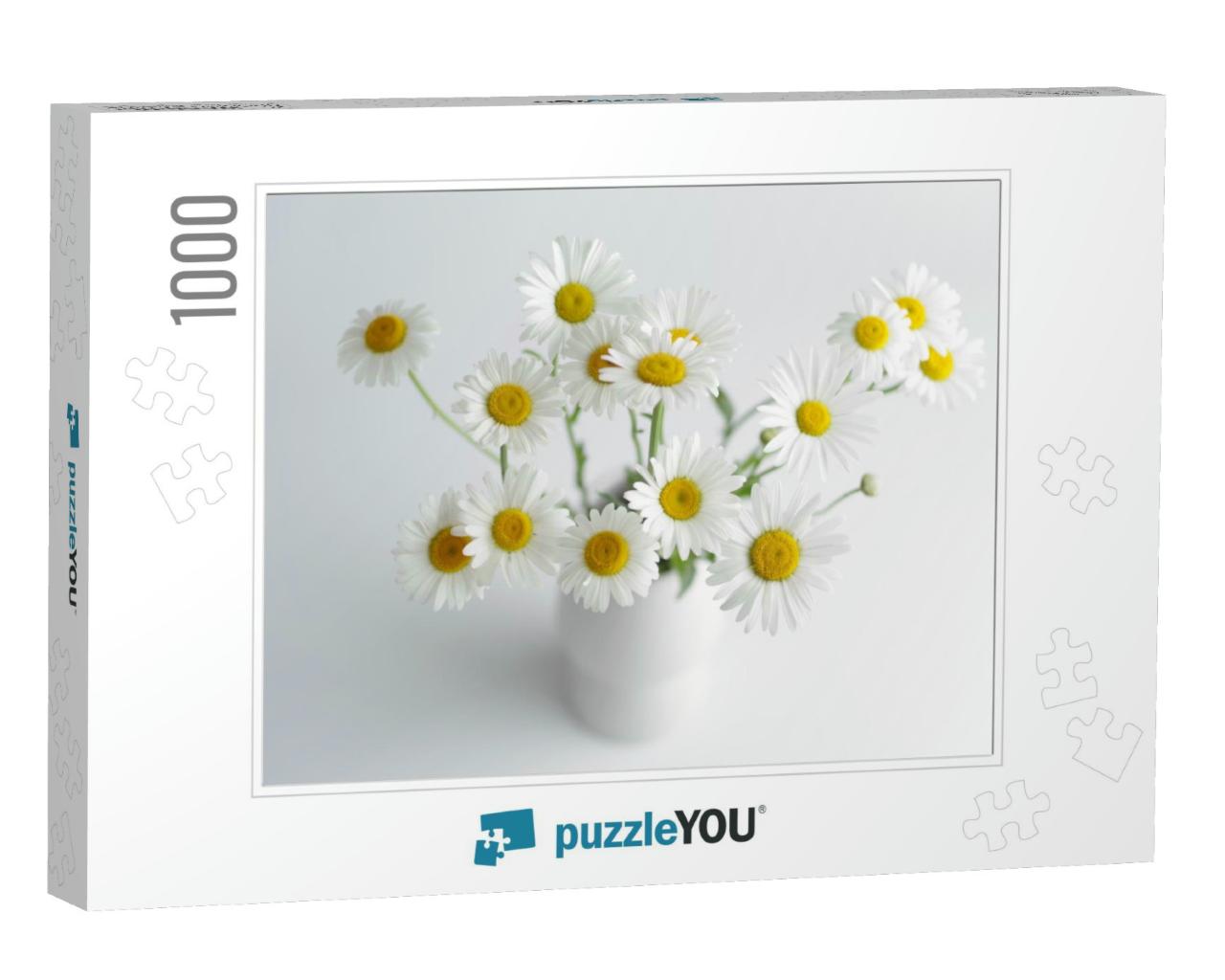 A Bouquet of White Daisies in a White Vase on a White Bac... Jigsaw Puzzle with 1000 pieces