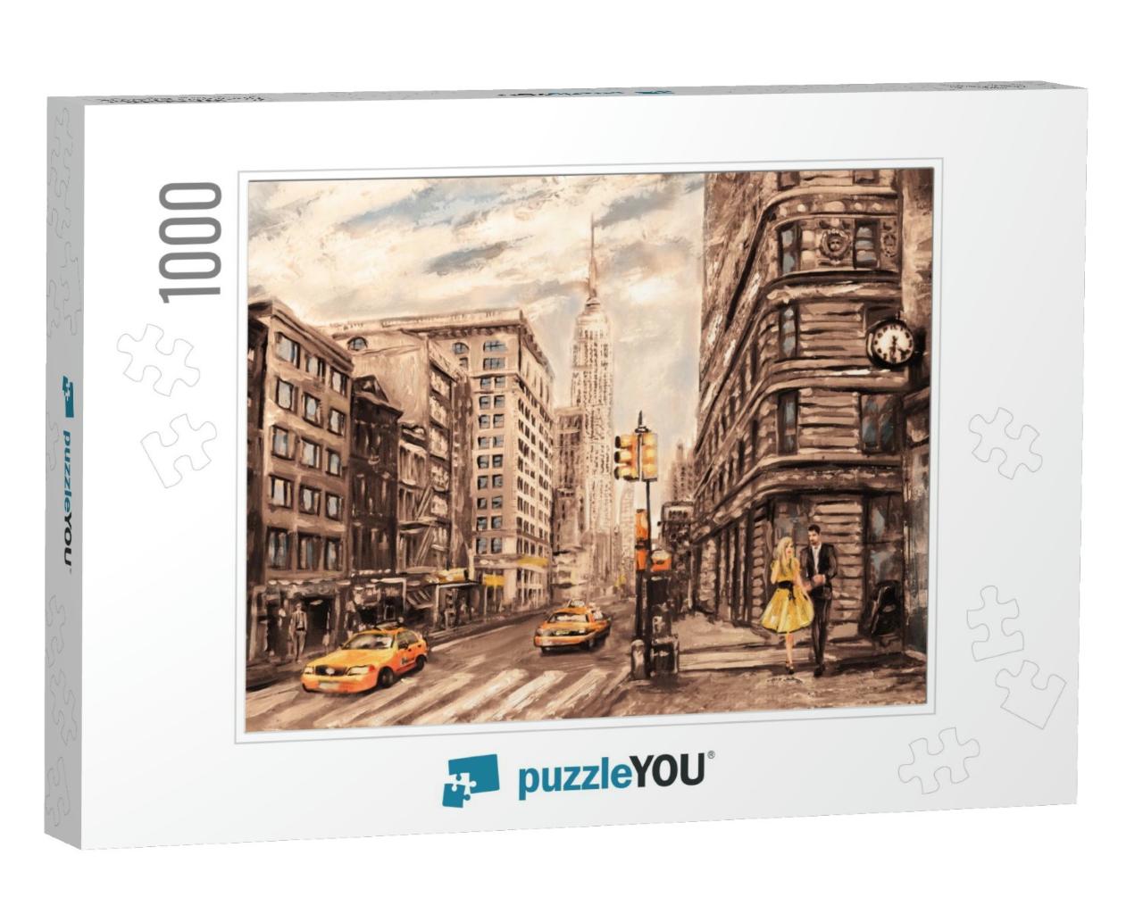 Oil Painting on Canvas, Street View of New York, Man & Wo... Jigsaw Puzzle with 1000 pieces