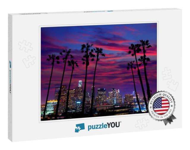 Downtown La Night Los Angeles Sunset Colorful Skyline Cal... Jigsaw Puzzle