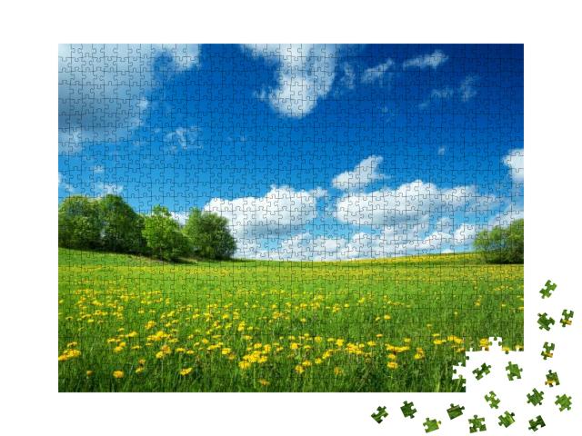 Field with Yellow Dandelions & Blue Sky... Jigsaw Puzzle with 1000 pieces