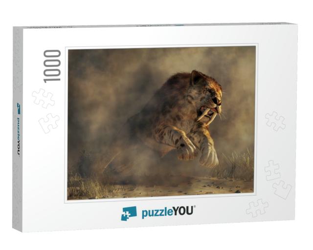 Kicking Up a Spray of Dirt, a Massive Smilodon, a Beast o... Jigsaw Puzzle with 1000 pieces