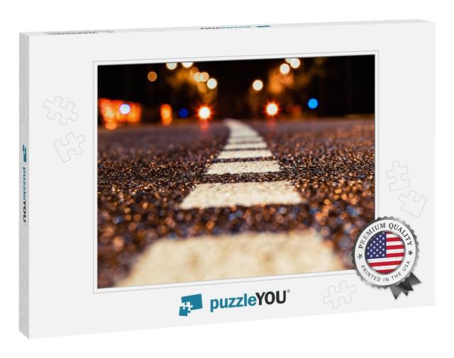 Asphalt Road Leading Into the City At Night. Selective Fo... Jigsaw Puzzle