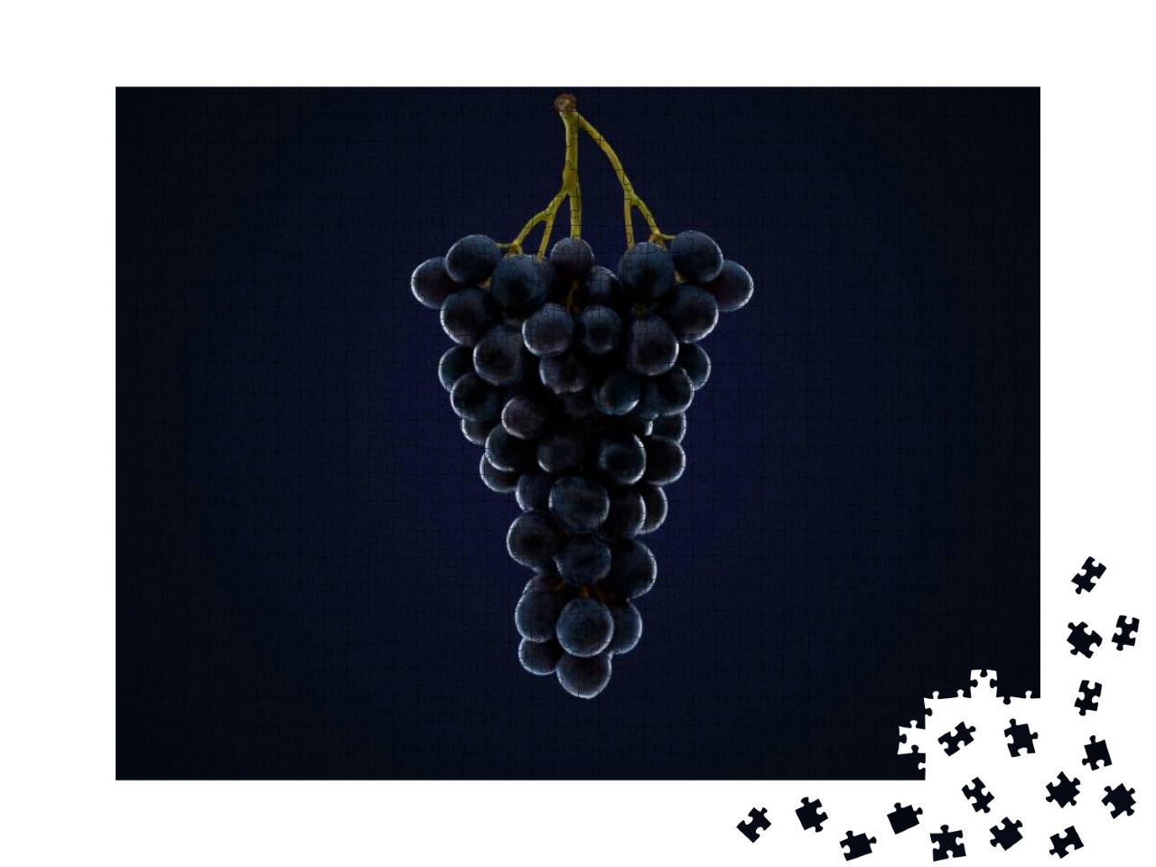 Dark Bunch of Grape on Black & Blue Isolated Background... Jigsaw Puzzle with 1000 pieces