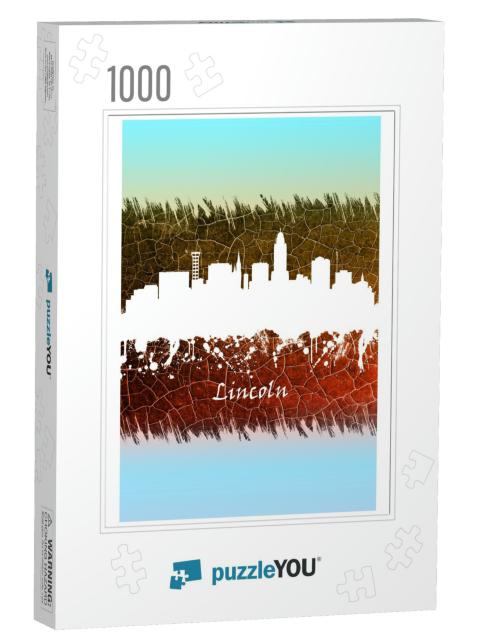 Lincoln City Skyline Blue & White... Jigsaw Puzzle with 1000 pieces